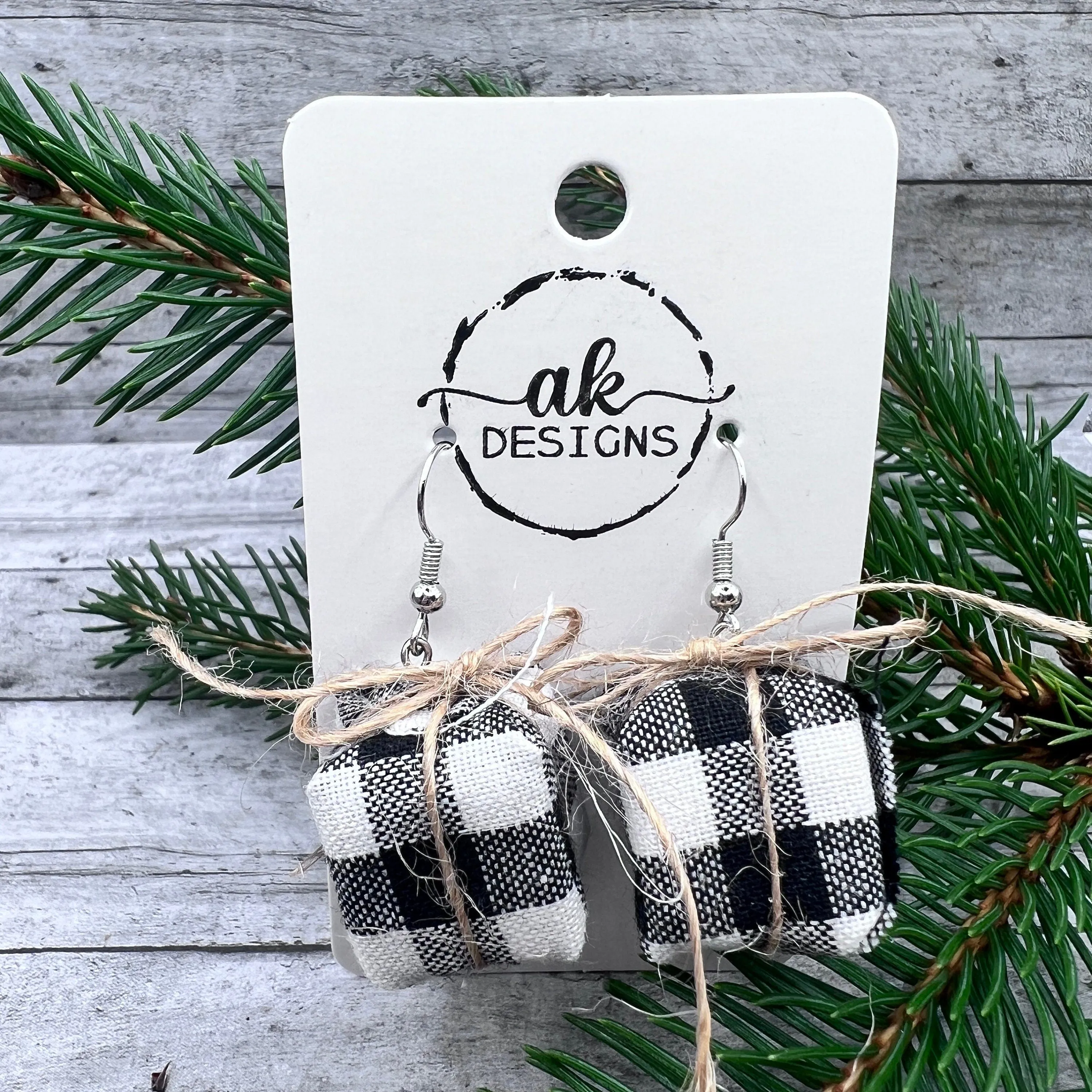 Buffalo Plaid Twine Wrapped Gift Christmas Earrings - Clearance