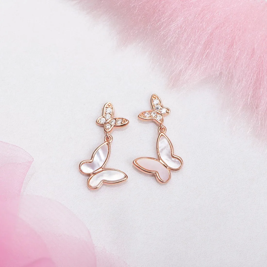 Butterfly Whispers Rose Gold Plated Sterling Silver Butterfly Stud Earrings