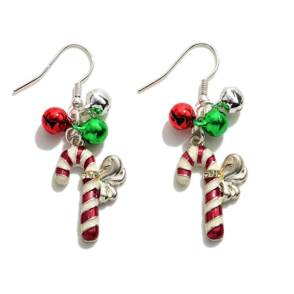 Candy Cane Jingle Bell Dangle Earrings