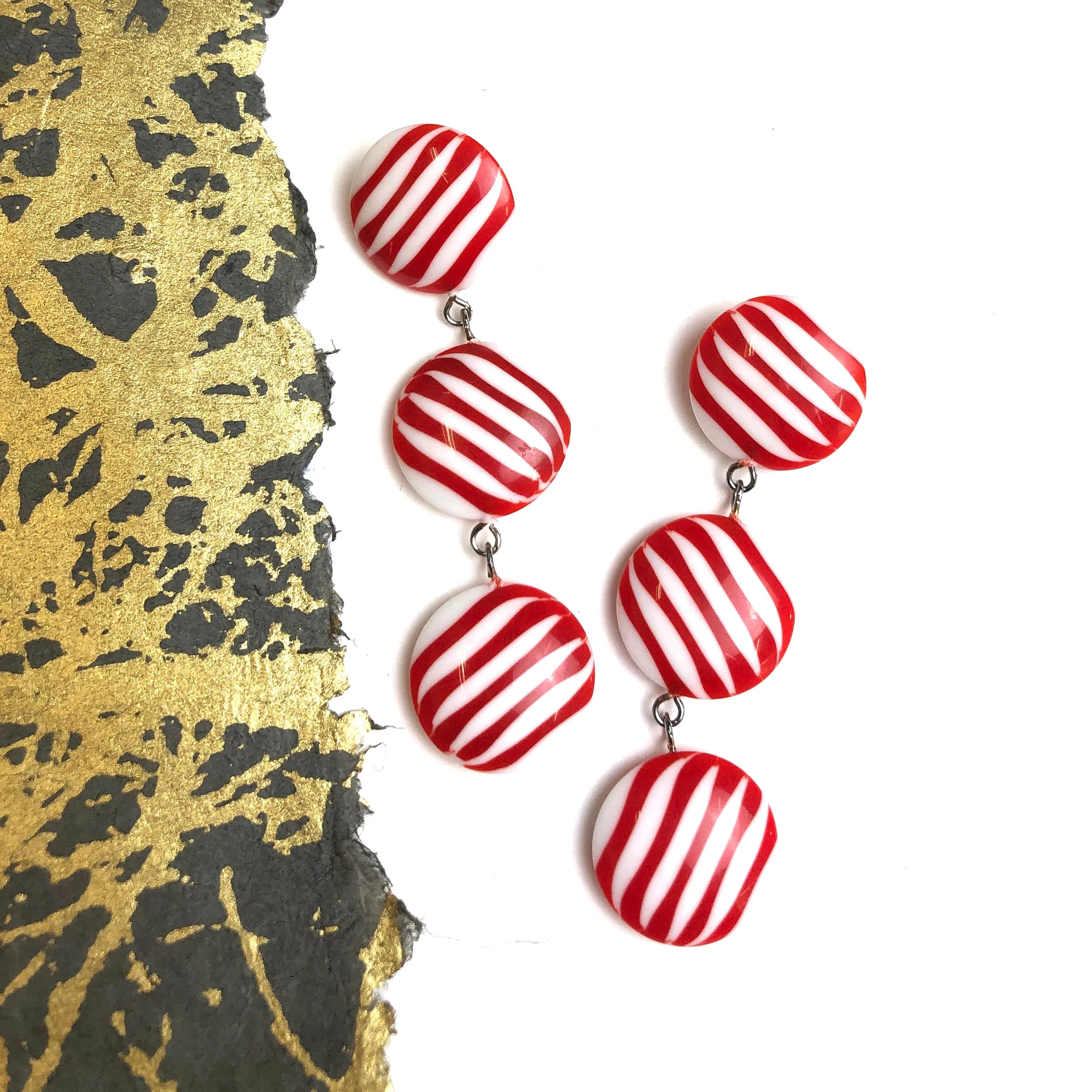 Candy Cane Stripe Tri Dot Earrings