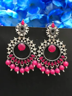 Charming Rani Pink Color Oxidized Unique Designed Earrings