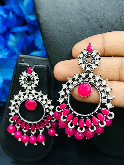 Charming Rani Pink Color Oxidized Unique Designed Earrings