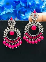 Charming Rani Pink Color Oxidized Unique Designed Earrings