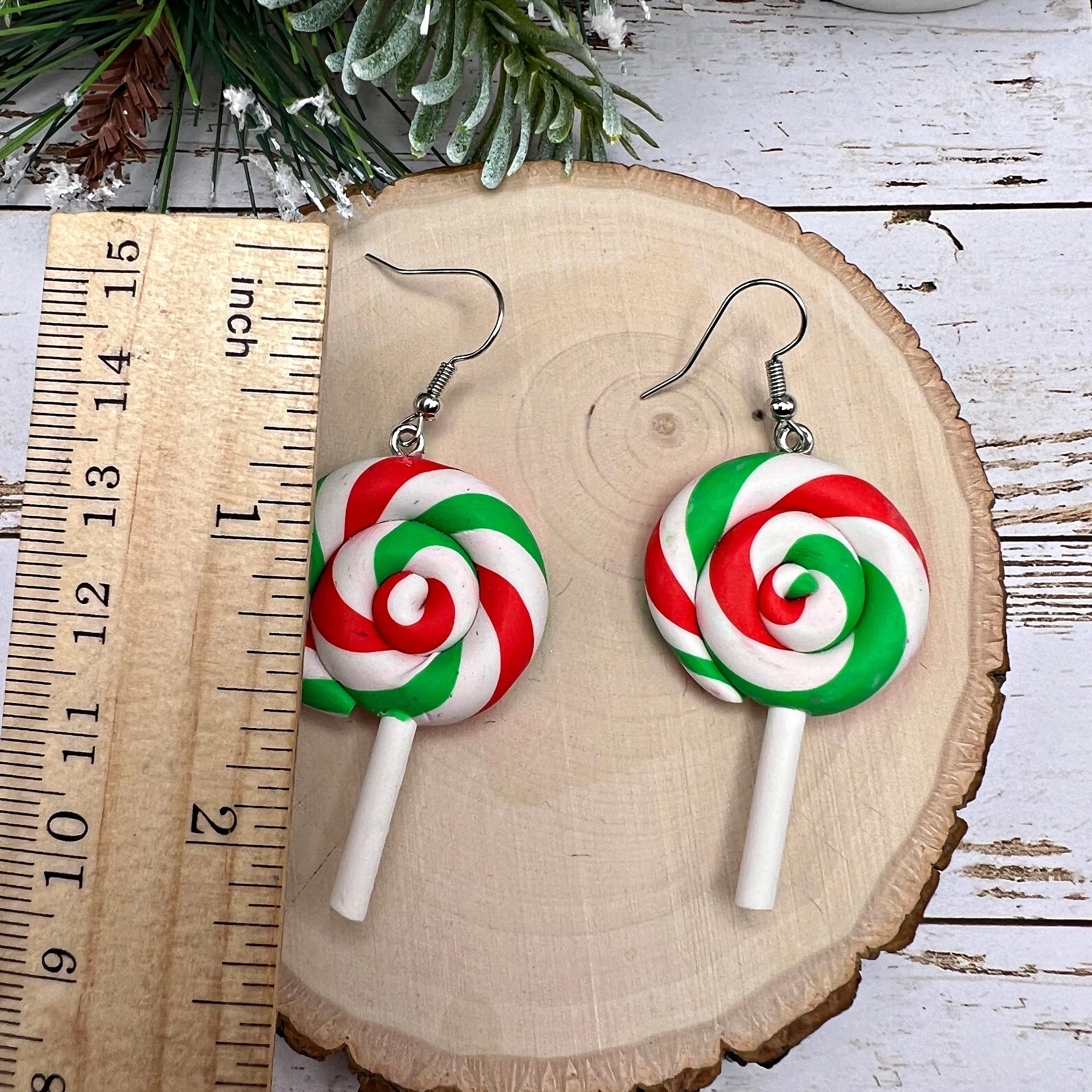 Christmas Lollipop Swirl Sucker Clay Whimsical Hypoallergenic  Holiday Earrings - Clearance