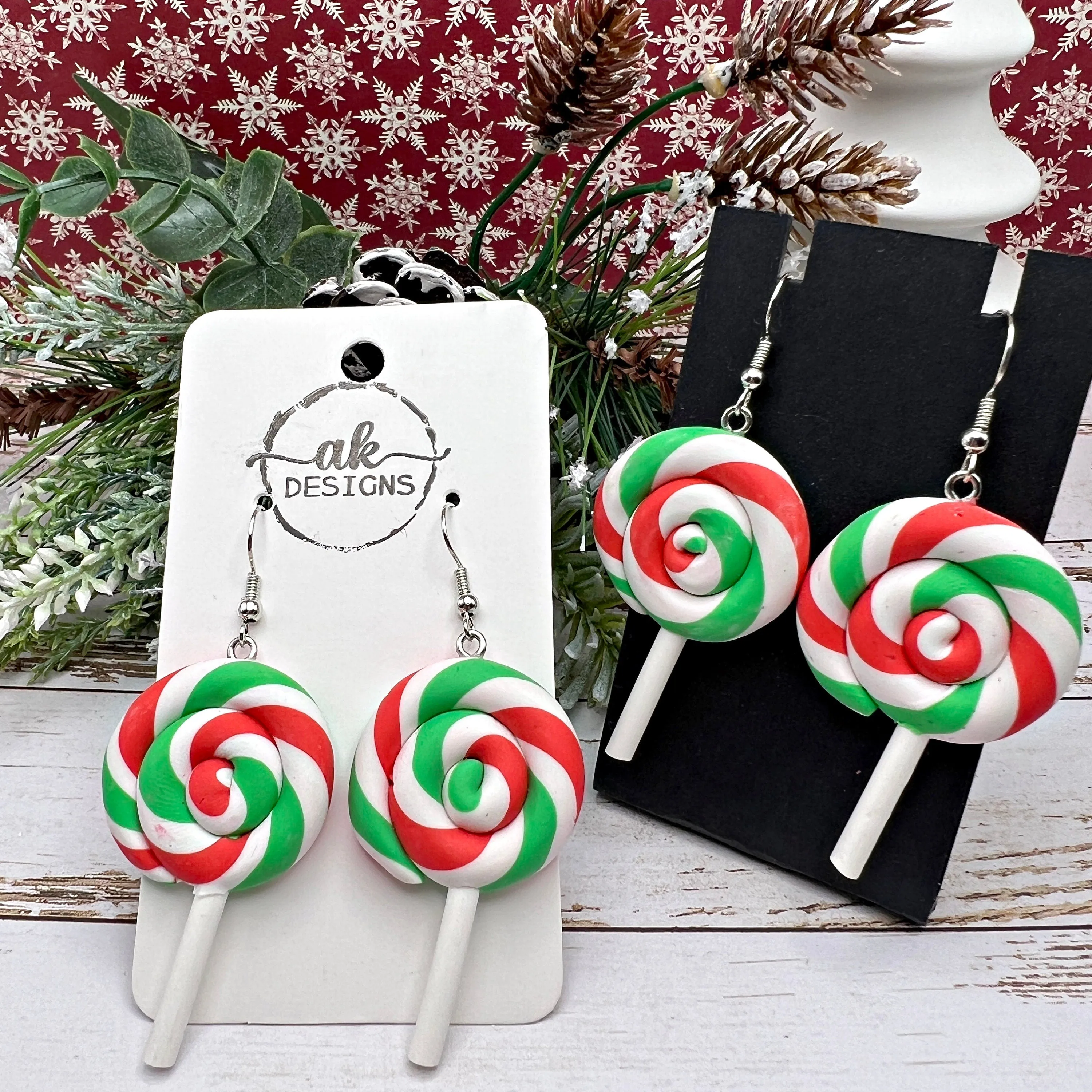 Christmas Lollipop Swirl Sucker Clay Whimsical Hypoallergenic  Holiday Earrings - Clearance