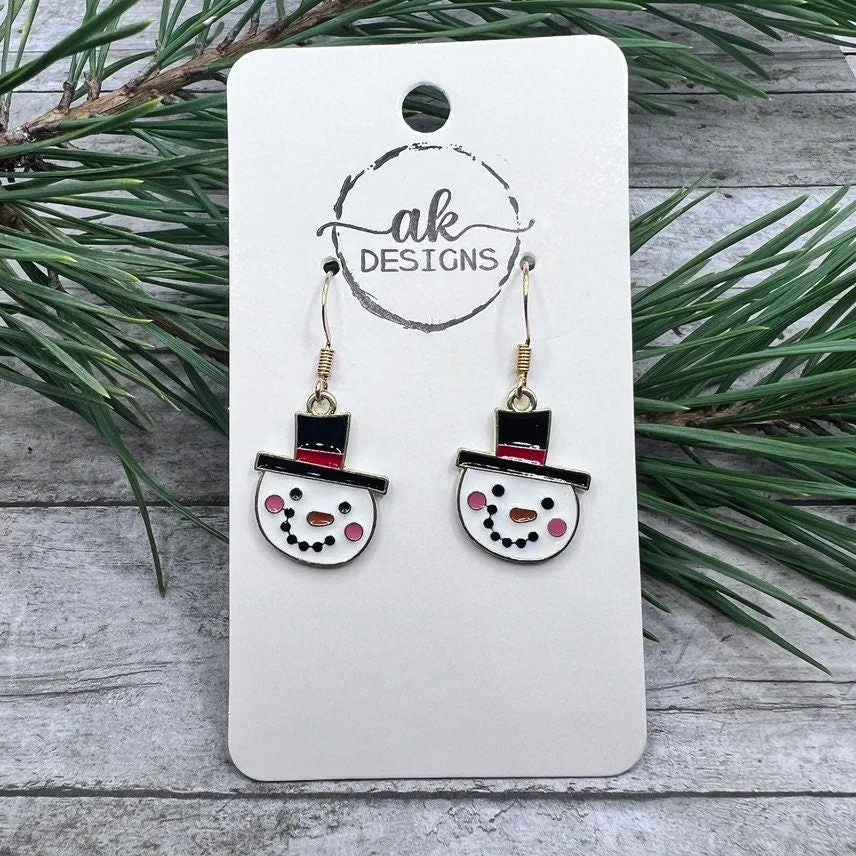 Christmas Snowman Hypoallergenic  Holiday Enamel Lightweight Earrings - Clearance