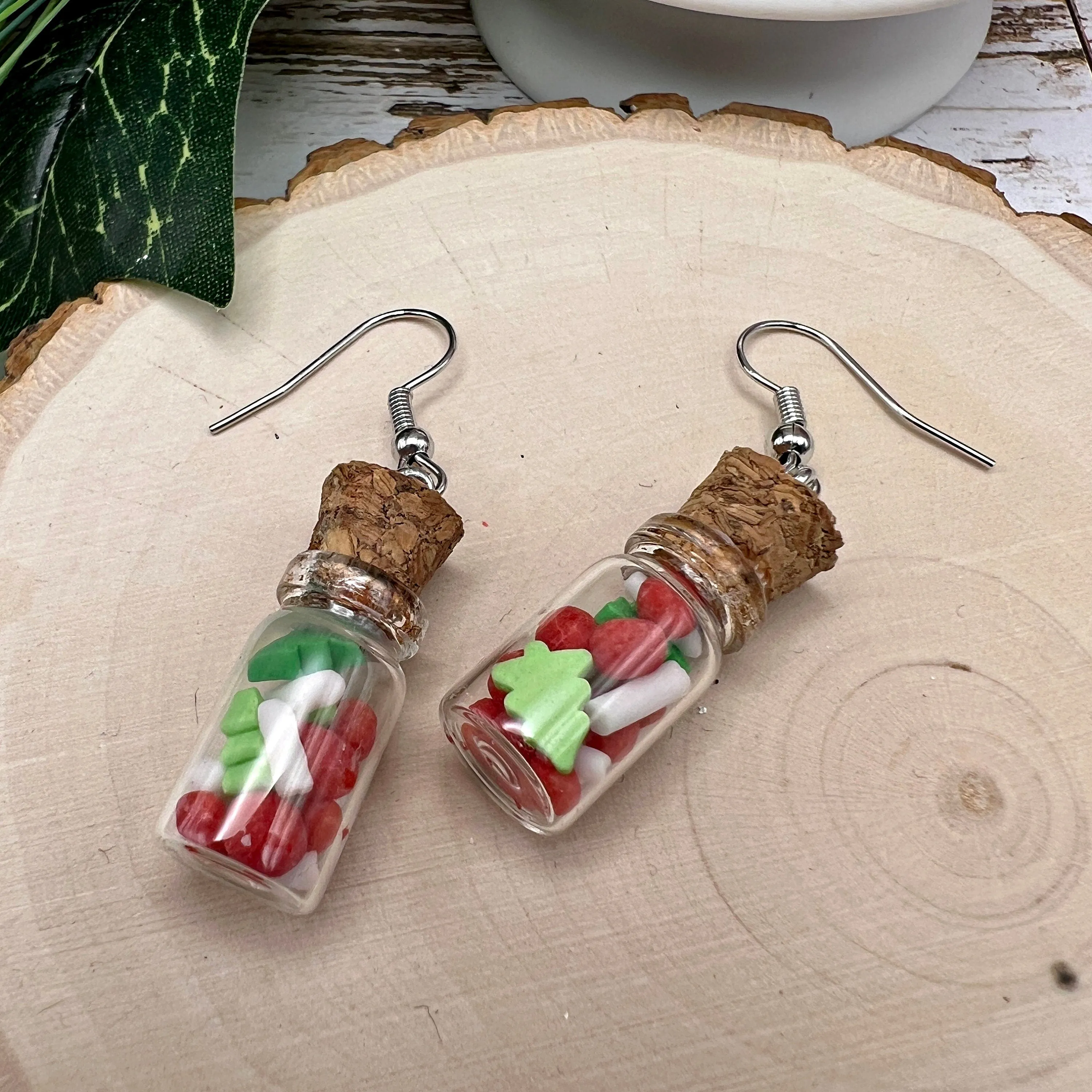 Christmas Sprinkle Jar Handmade Red White Green Hypoallergenic  Holiday Earrings - Clearance