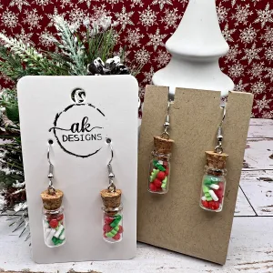 Christmas Sprinkle Jar Handmade Red White Green Hypoallergenic  Holiday Earrings - Clearance