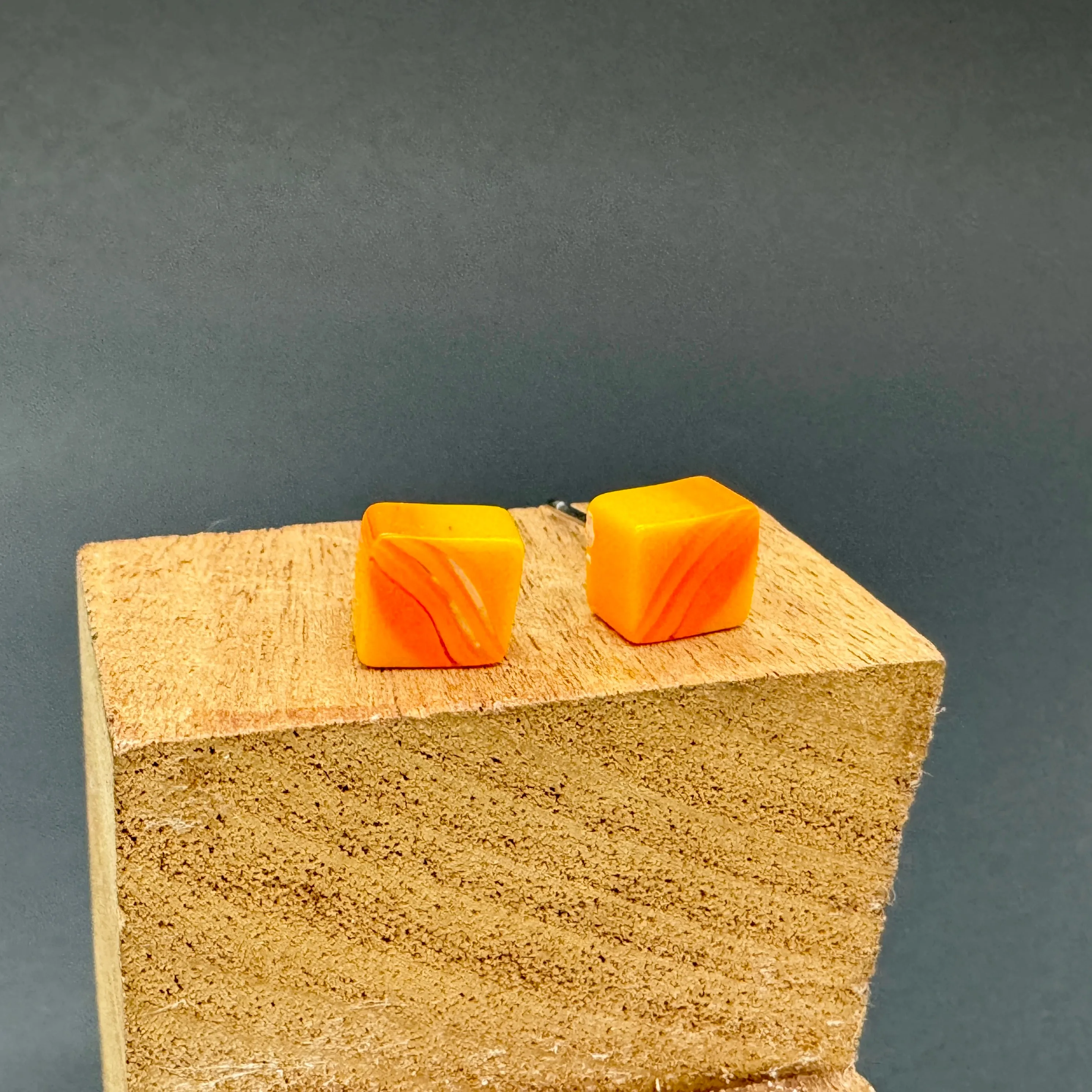 Citrus Stripe Square Cane Slice Stud Earrings