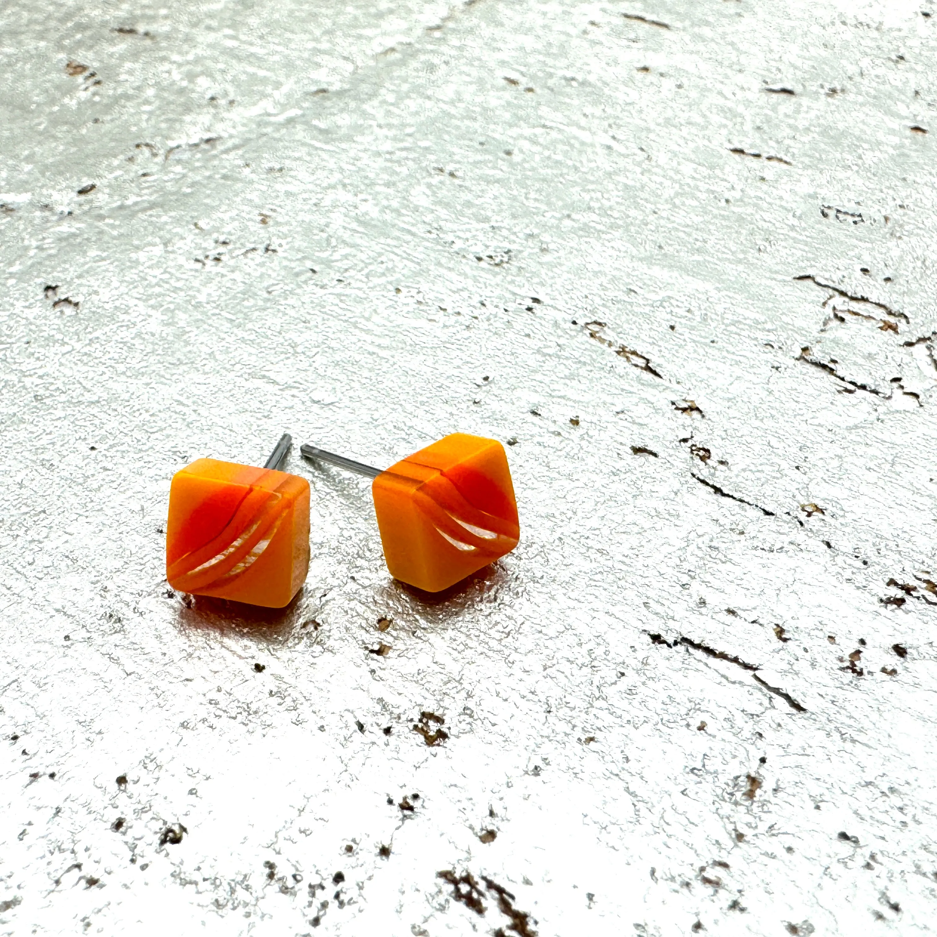 Citrus Stripe Square Cane Slice Stud Earrings