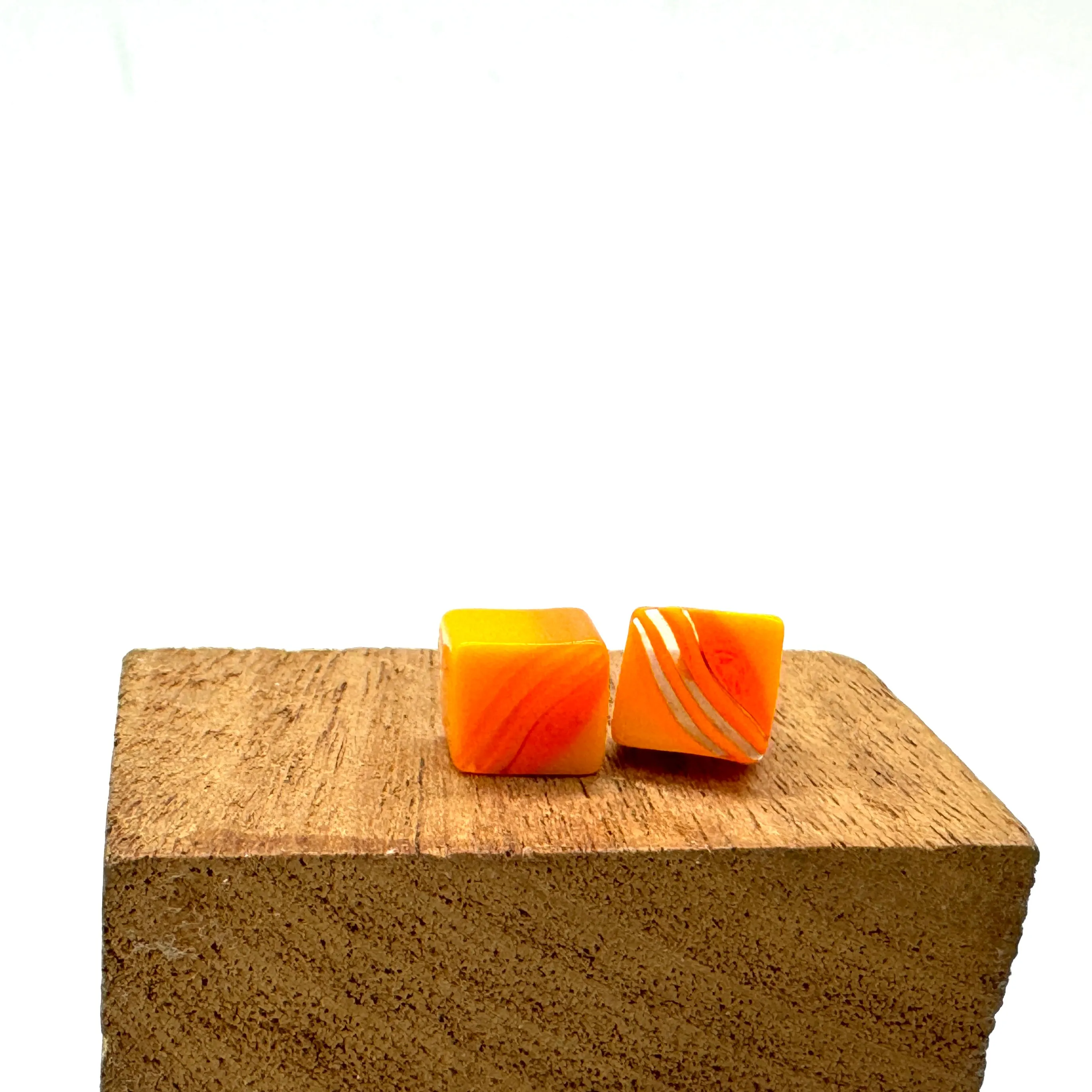 Citrus Stripe Square Cane Slice Stud Earrings