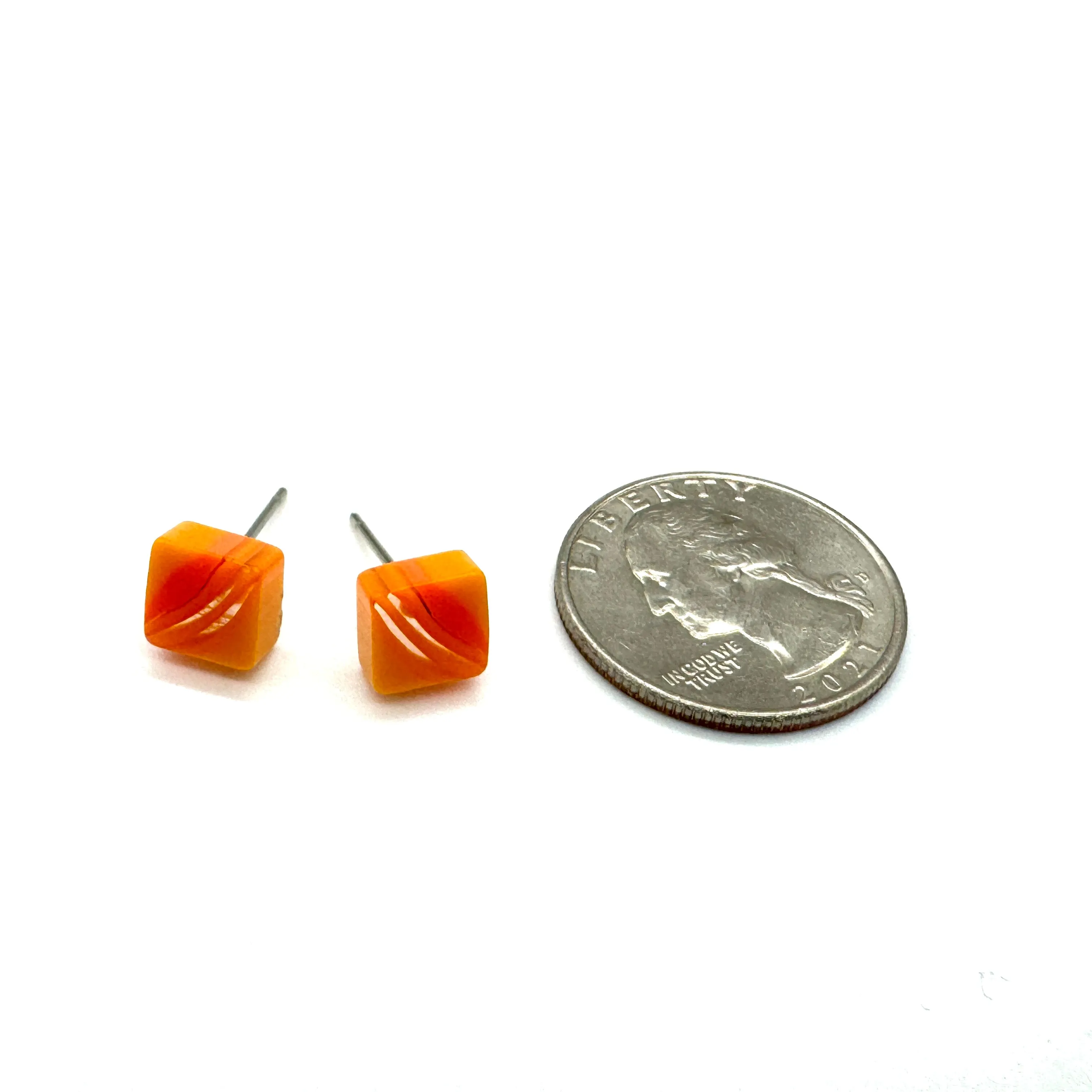 Citrus Stripe Square Cane Slice Stud Earrings