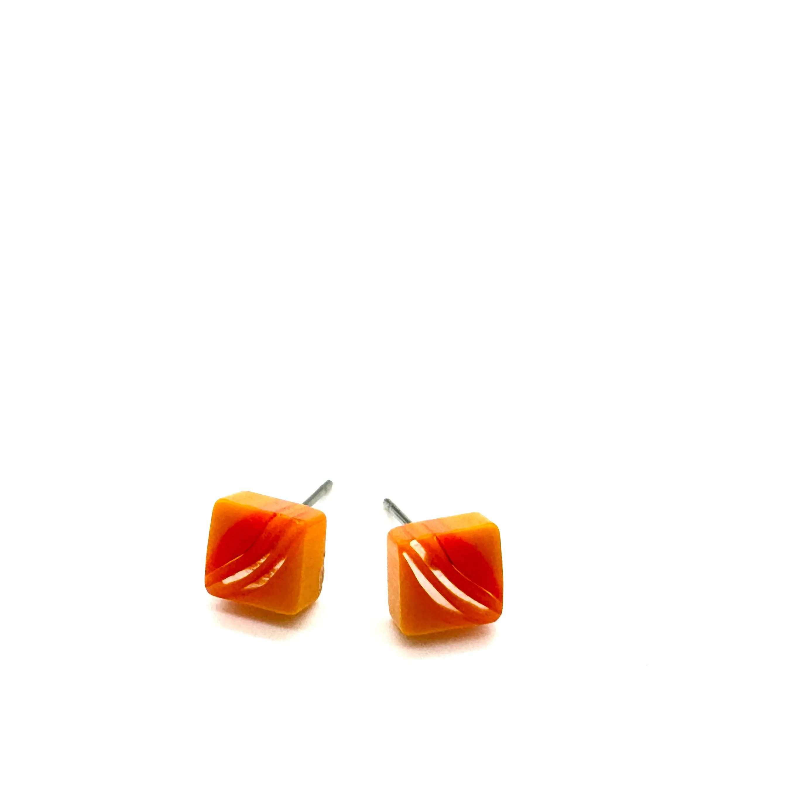 Citrus Stripe Square Cane Slice Stud Earrings