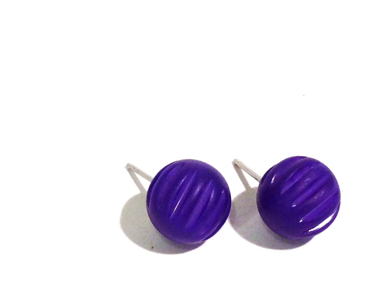 Cobalt Blue Matte Corrugated Ball Stud Earrings