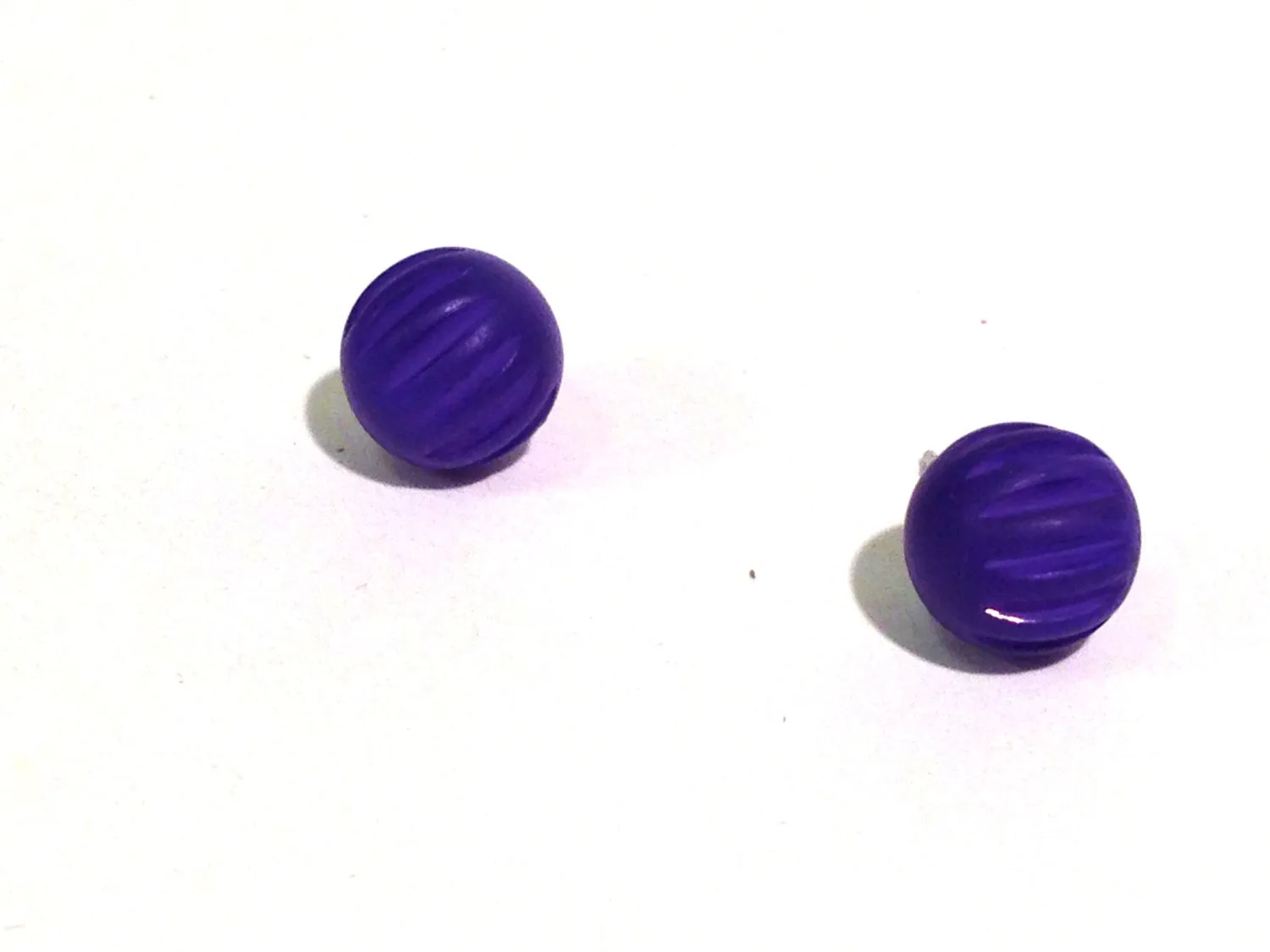 Cobalt Blue Matte Corrugated Ball Stud Earrings