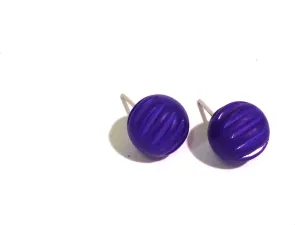 Cobalt Blue Matte Corrugated Ball Stud Earrings