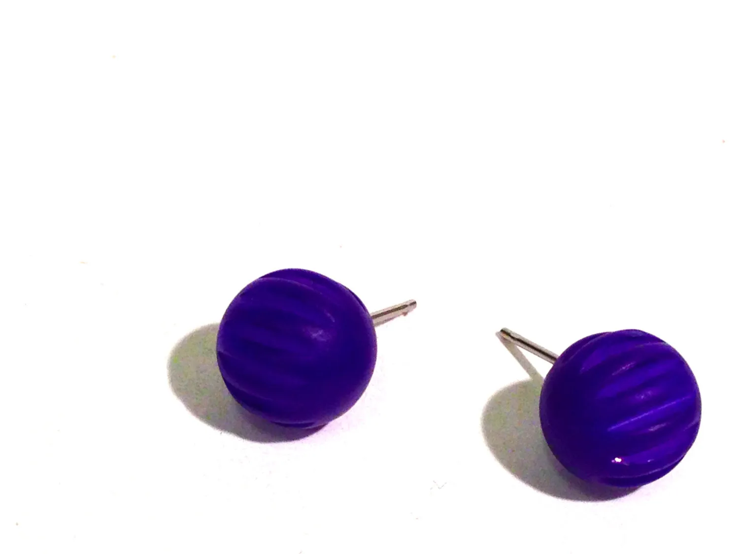 Cobalt Blue Matte Corrugated Ball Stud Earrings