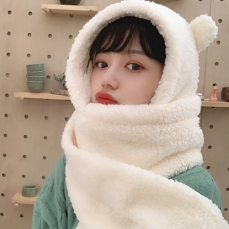 Cozy Winter Plush Bear Ear Beanie Hats and Scarfs Set