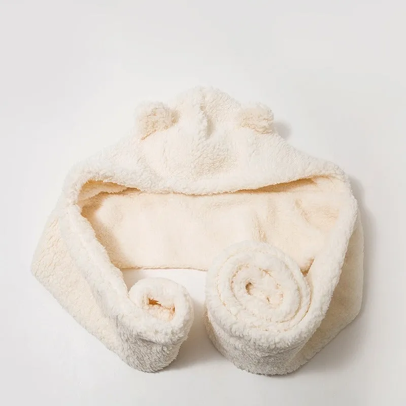 Cozy Winter Plush Bear Ear Beanie Hats and Scarfs Set