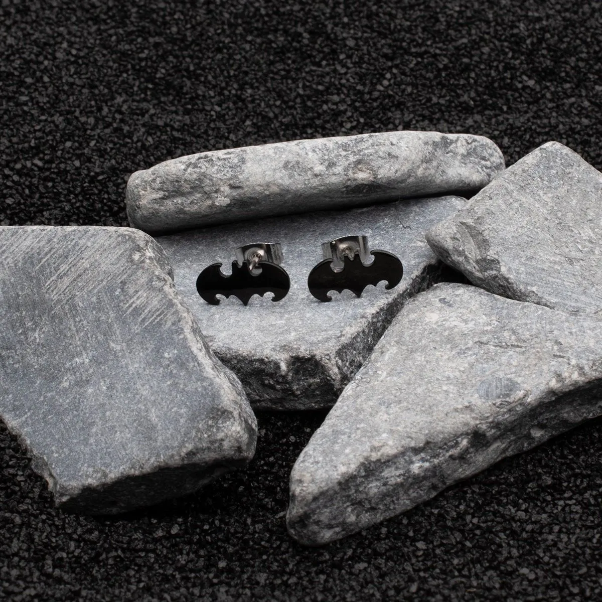 DC Comics Black Cut Out Batman Logo Stud Earrings