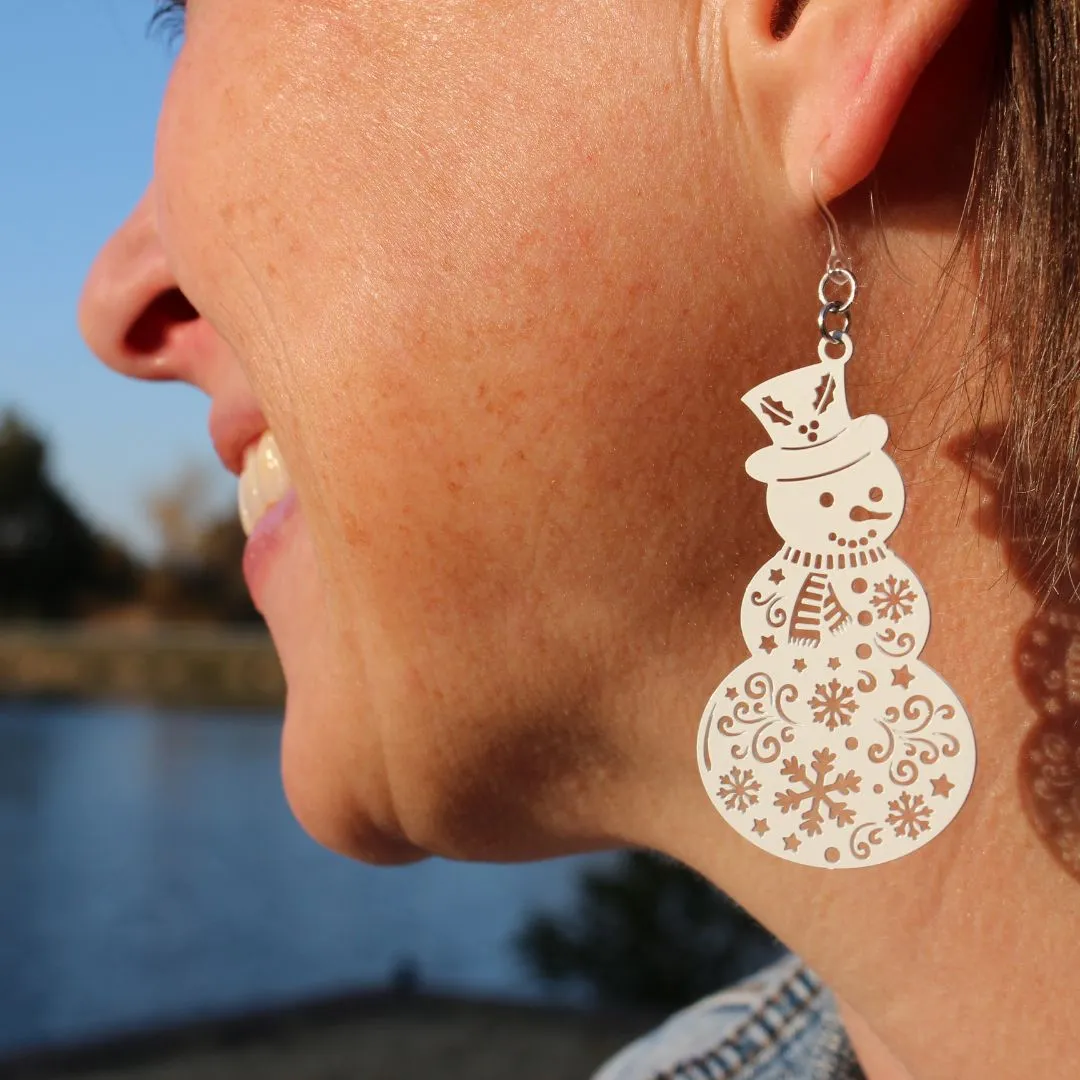 Decorative Snowman Dangles Hypoallergenic Earrings for Sensitive Ears Made with Plastic Posts