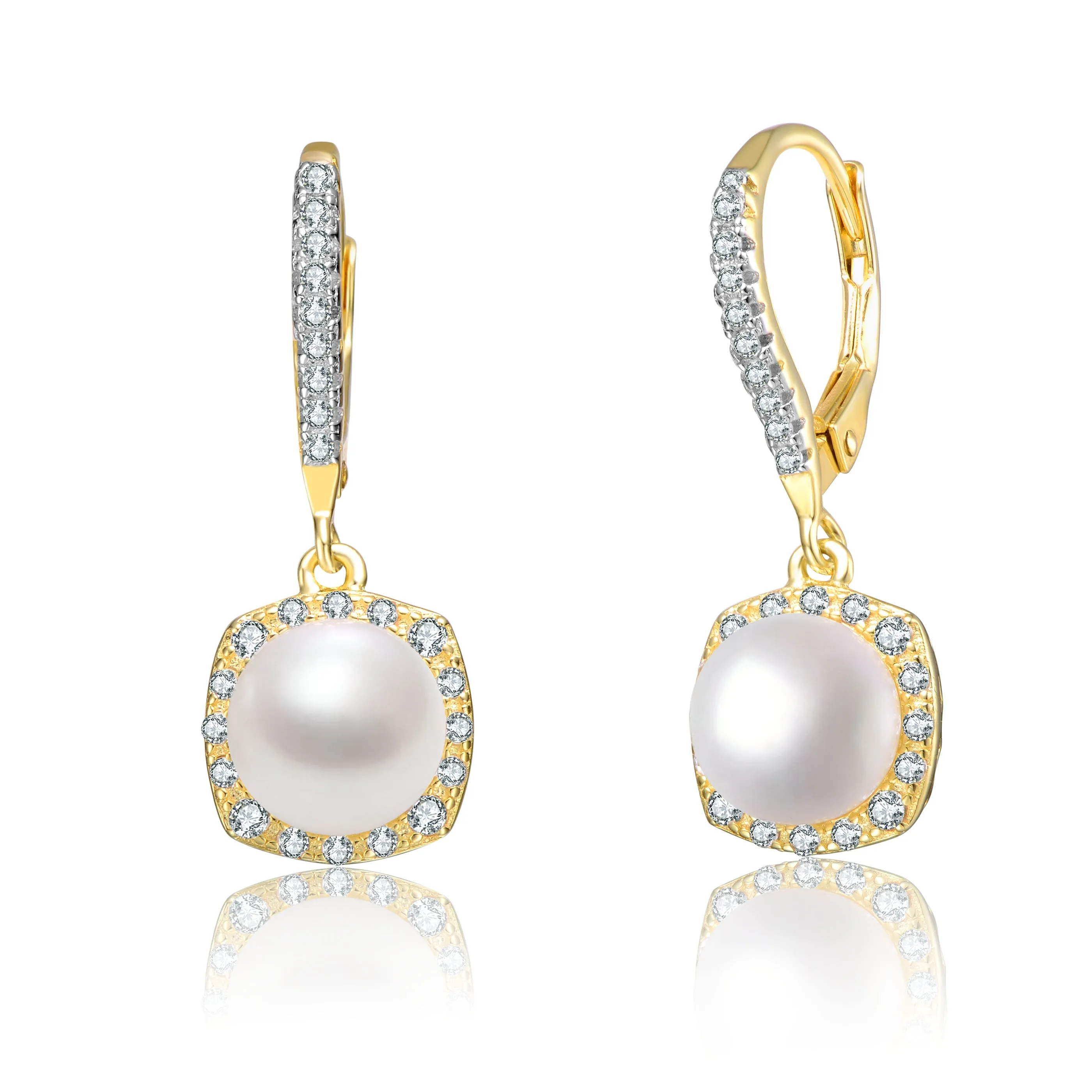 Delphine Retro Leverback Pearl Earrings