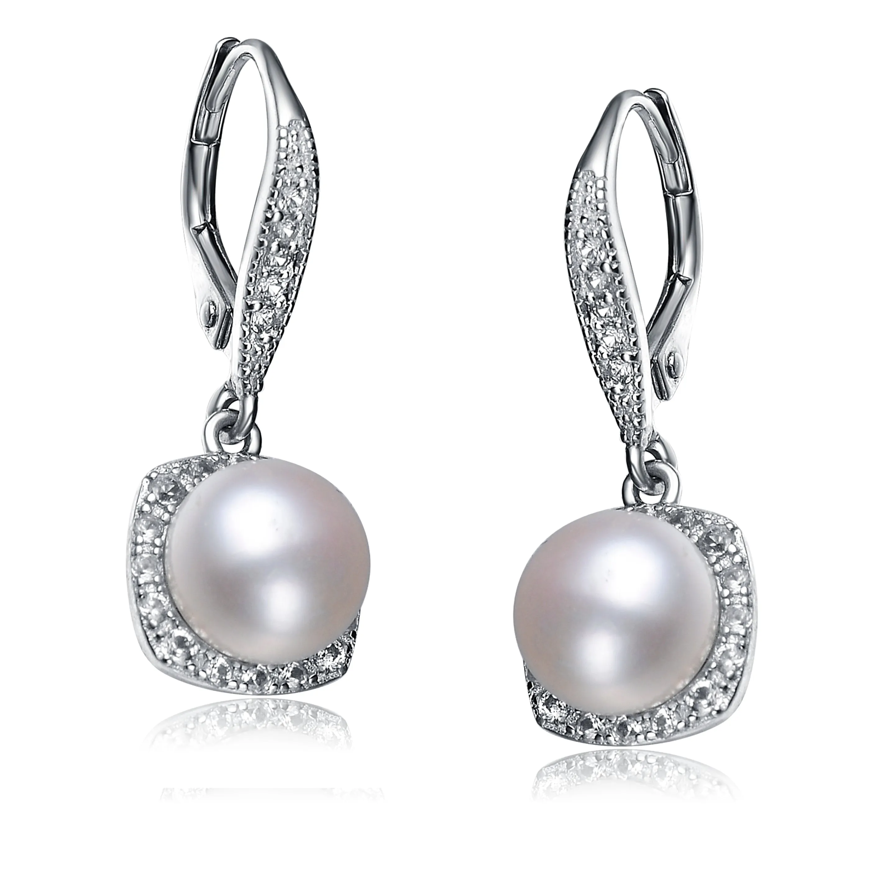 Delphine Retro Leverback Pearl Earrings