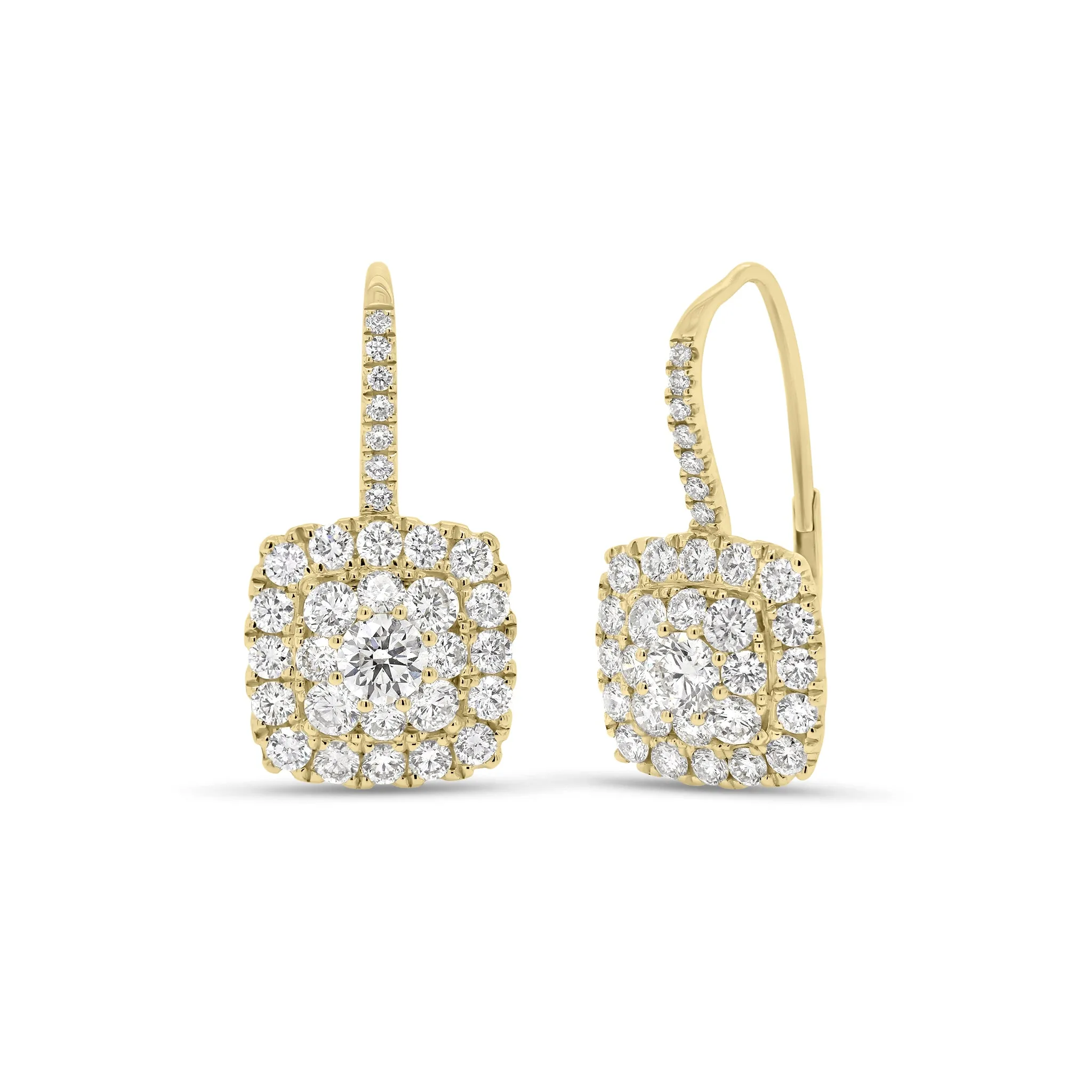 Diamond Cushion Lever-Back Earrings