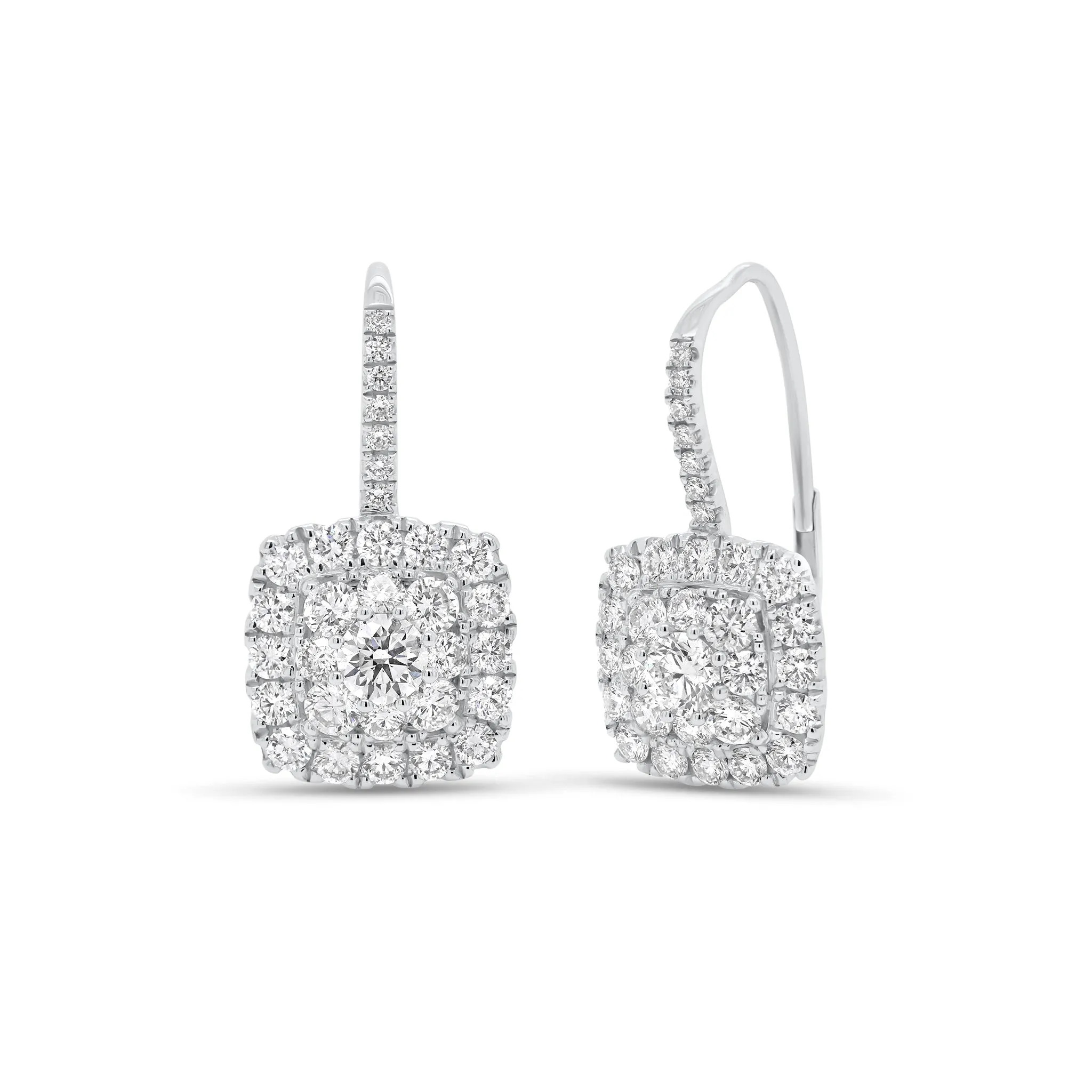 Diamond Cushion Lever-Back Earrings