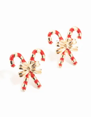 Double Candy Cane & Bow Earrings