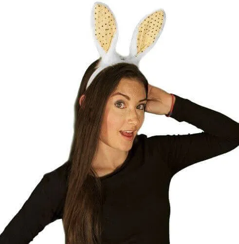 Easter Bunny Ears with Sequins Headband - White