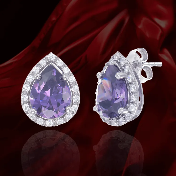 Elegant Delicate Amethyst Earrings with Halo