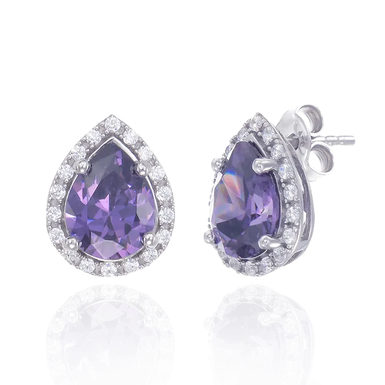 Elegant Delicate Amethyst Earrings with Halo