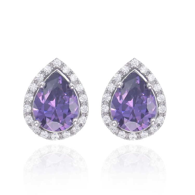 Elegant Delicate Amethyst Earrings with Halo