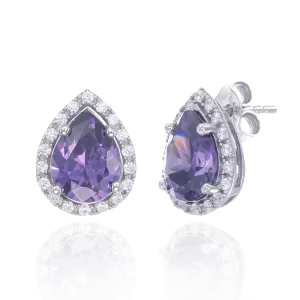 Elegant Delicate Amethyst Earrings with Halo