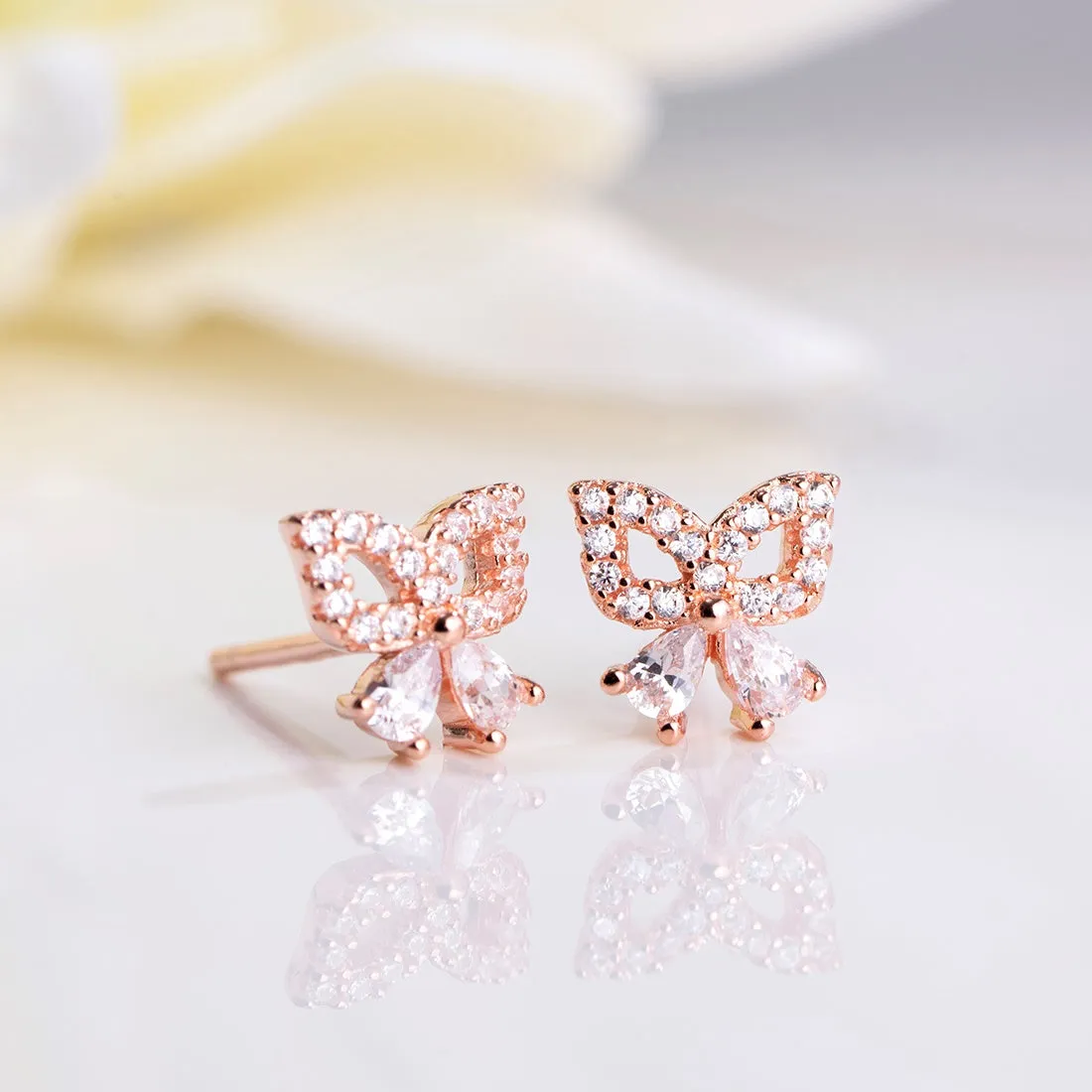 Enchanting Butterfly Rose Gold Plated 925 Sterling Silver Stud Earrings