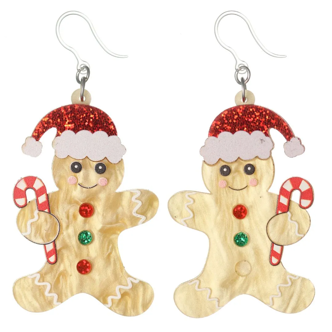 Exaggerated Gingerbread Man Dangles Hypoallergenic Earrings for Sensitive Ears Made with Plastic Posts