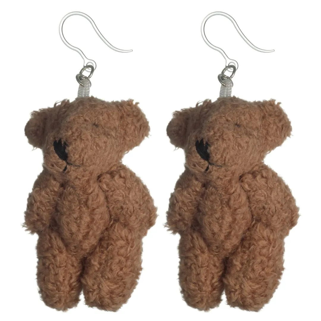 Exaggerated Teddy Bear Dangles Hypoallergenic Earrings for Sensitive Ears Made with Plastic Posts