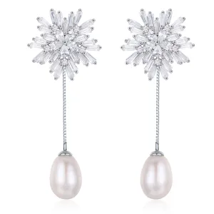 Frozen Queen Snowflake Pearl Earrings