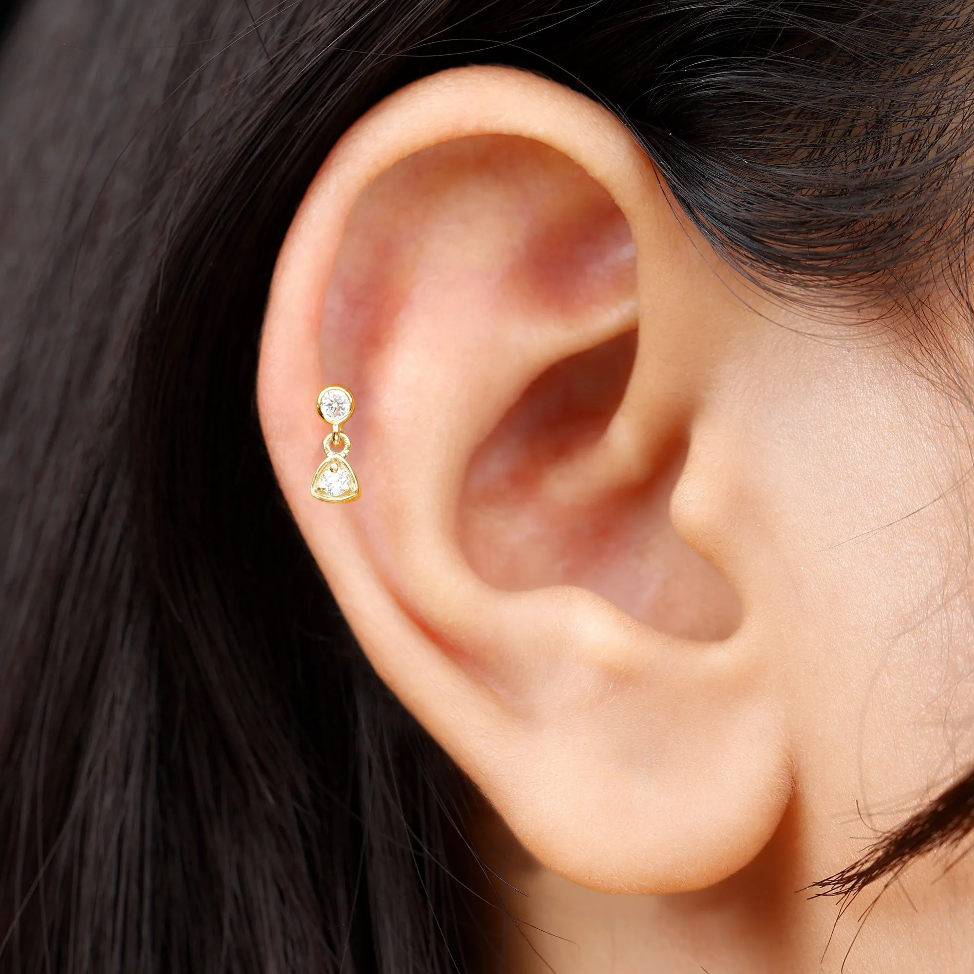 Genuine Diamond Drop Earring for Helix Piercing