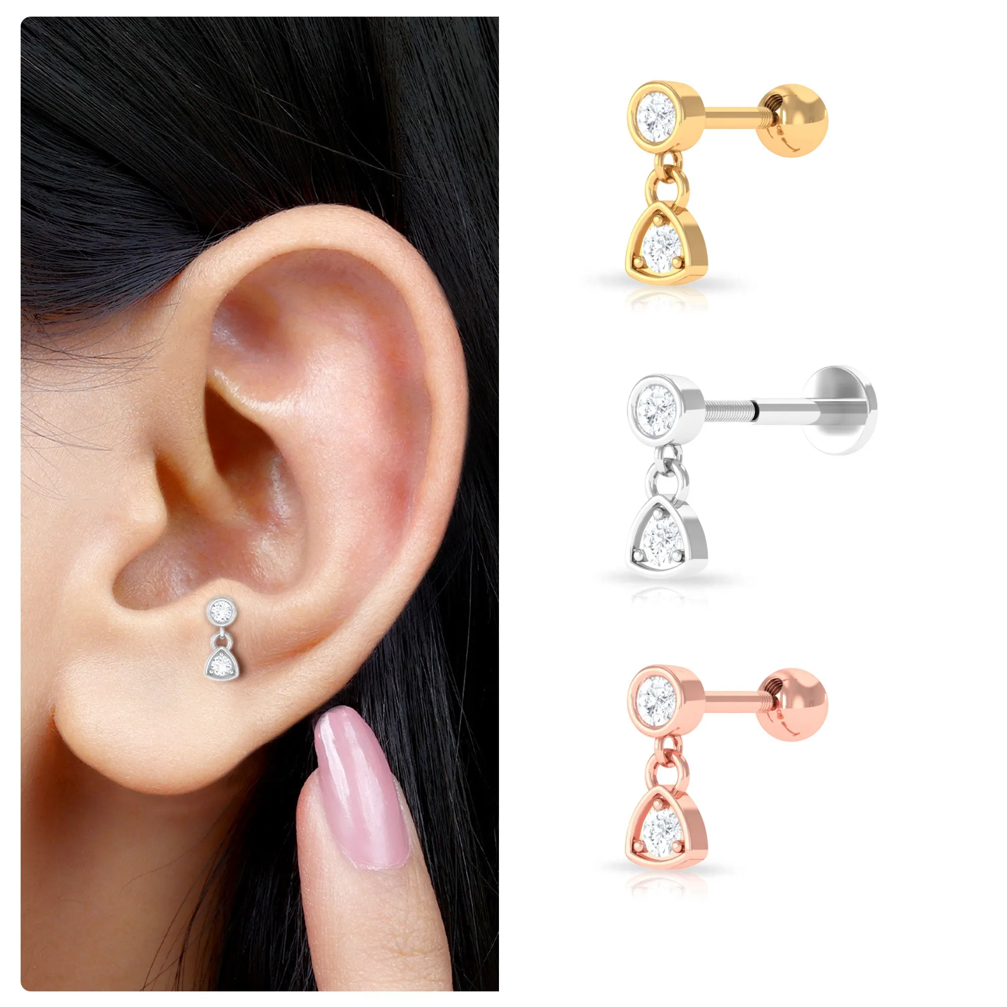 Genuine Diamond Drop Earring for Helix Piercing