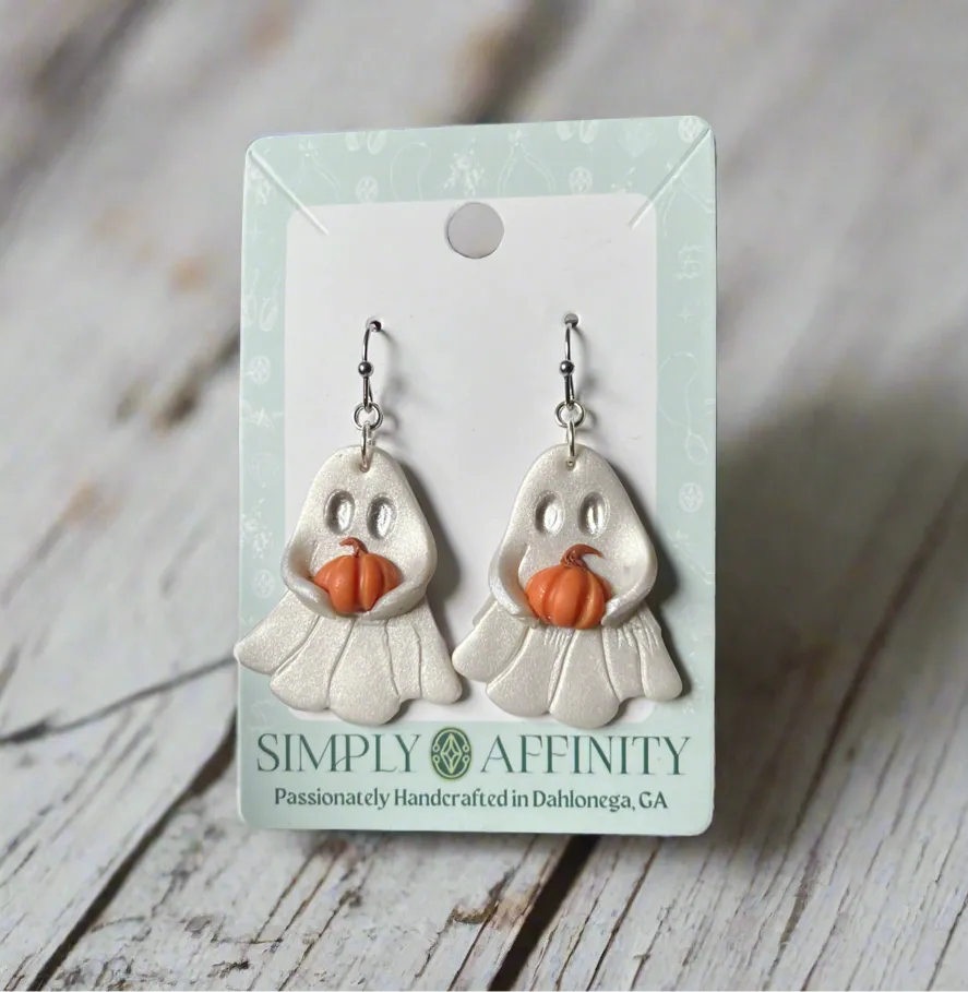 Ghosts Holding Pumpkins Earrings