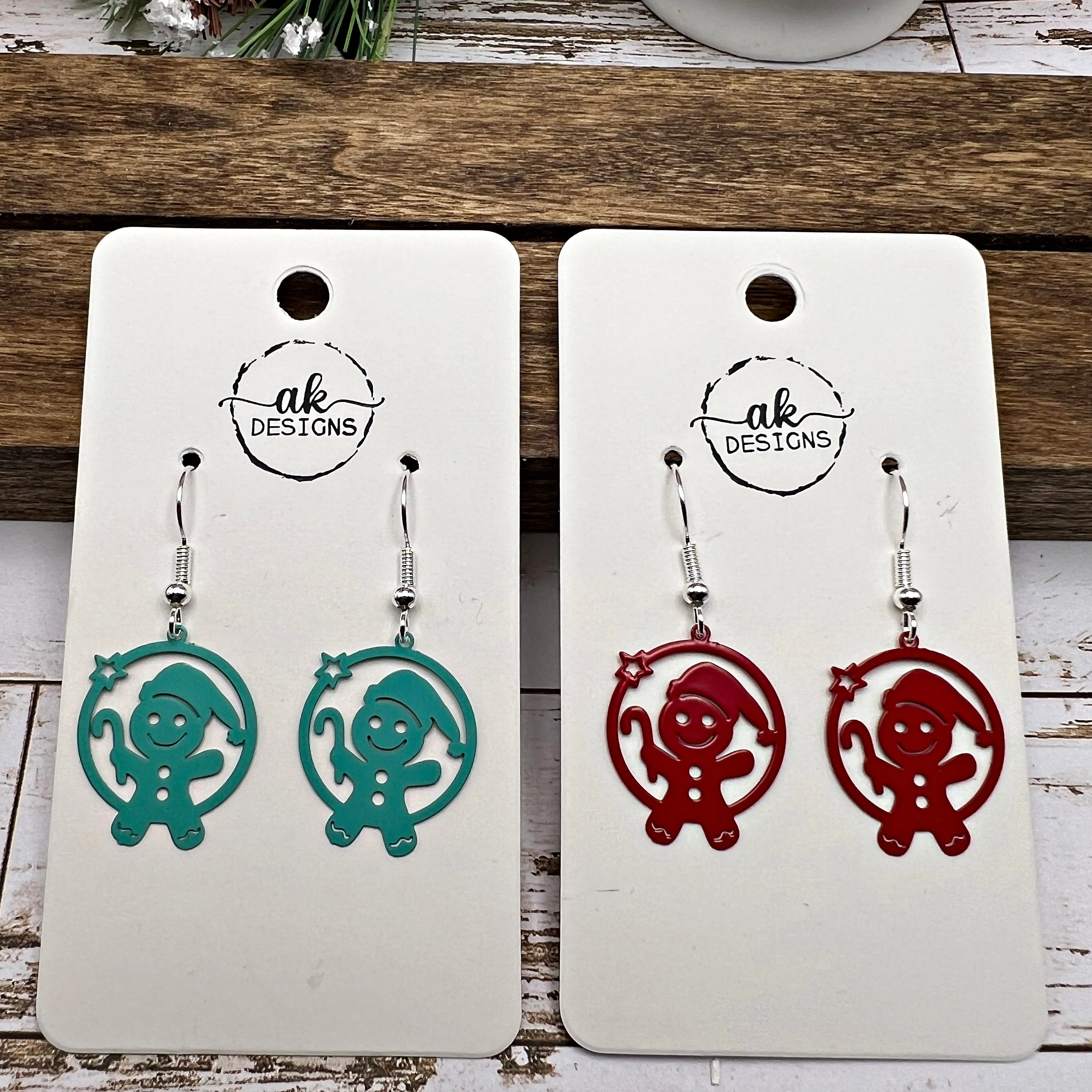 Gingerbread Christmas Candy Cane Circle Winter Christmas Hypoallergenic  Holiday Painted Brass Lightweight Earrings - Clearance