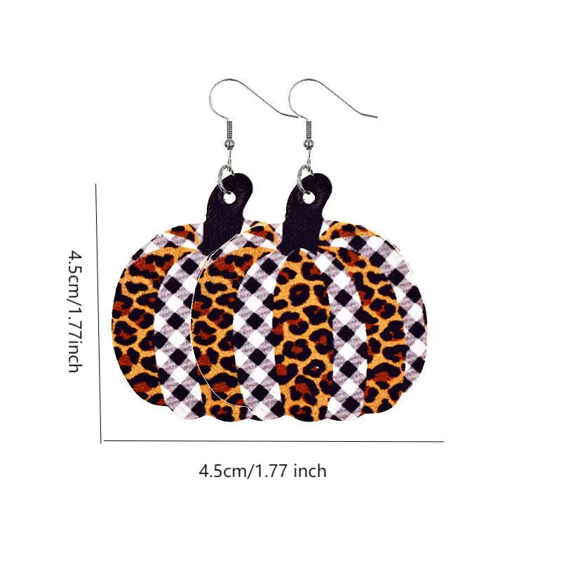 Gingham Leopard Faux Leather Drop Ear Bling