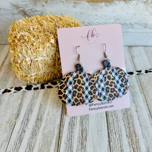 Gingham Leopard Faux Leather Drop Ear Bling