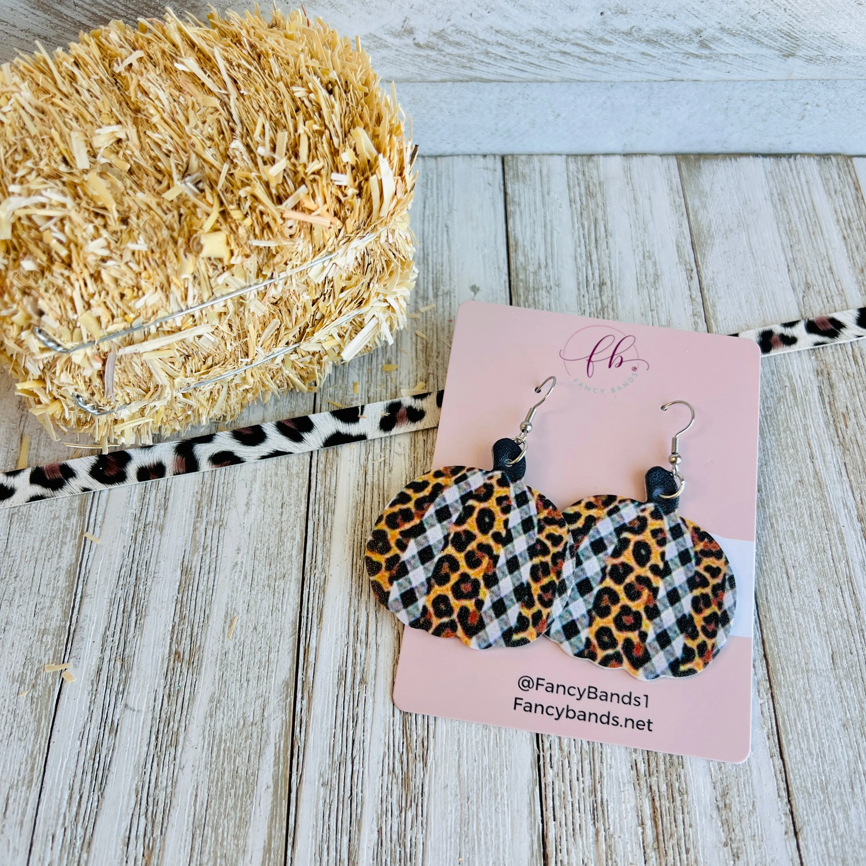 Gingham Leopard Faux Leather Drop Ear Bling