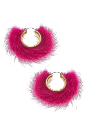 Glenda Faux Mink Hoop Earrings in Fuchsia