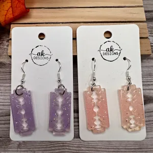 Glitter Resin Razor Blade Hypoallergenic  Earrings - Choice of Color - Clearance