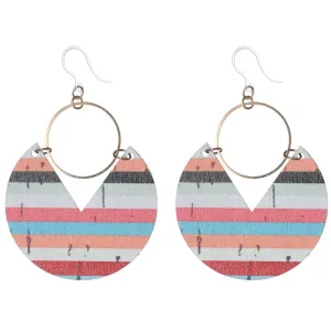 Gold Hoop Printed Wood Dangles Hypoallergenic Earrings for Sensitive Ears Made with Plastic Posts