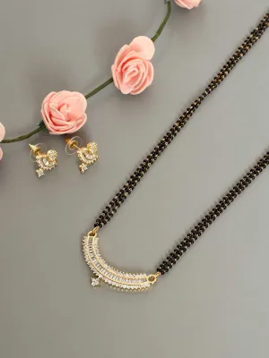 Gold-Plated & White CZ Stone-Studded Mangalsutra With Earrings